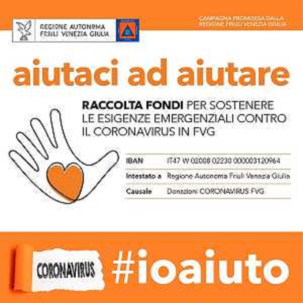 La locandina della raccolta fondi a favore della Protezione civile del Friuli Venezia Giulia per l'emergenza coronavirus