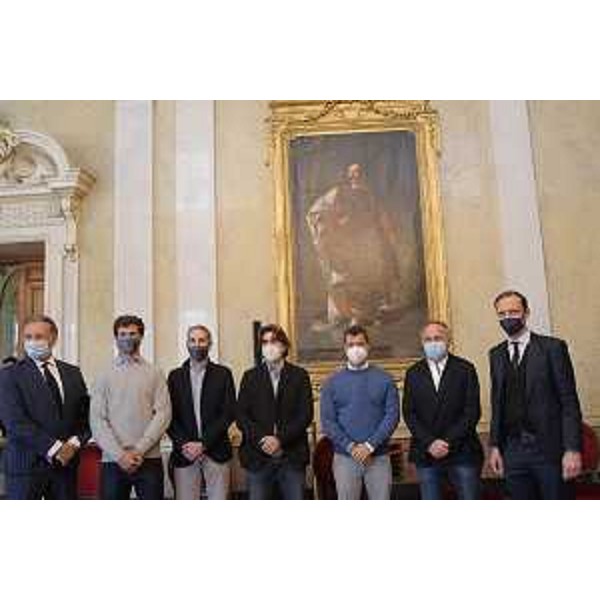 Da sinistra l'assessore Fabio Scoccimarro, Andrea Tesei, Andrea Canciani, Andrea Zugna, Giulio Giovanella, Vasco Vascotto e il governatore Massimiliano Fedriga. - Da sinistra l'assessore Fabio Scoccimarro, Andrea Tesei, Andrea Canciani, Andrea Zugna, Giulio Giovanella, Vasco Vascotto e il governatore Massimiliano Fedriga. 