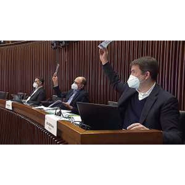 Andrea Ussai e Cristian Sergo (M5S) durante una votazione - Andrea Ussai e Cristian Sergo (M5S) durante una votazione