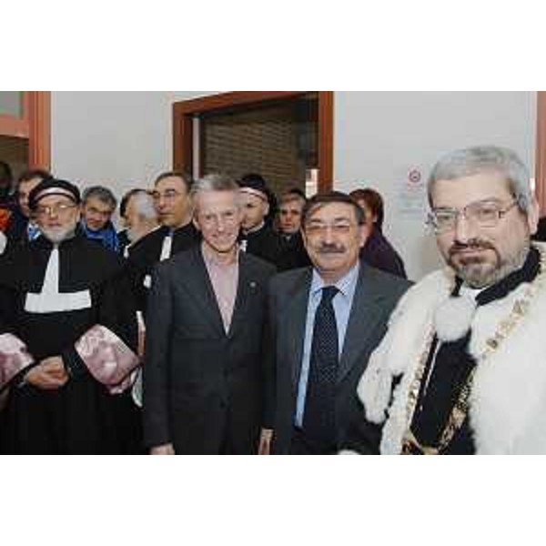 Riccardo Illy (Presidente Regione Friuli Venezia Giulia), Fabio Mussi (Ministro Università e Ricerca) e Furio Honsell (Rettore Università Udine) nel corso dell'inaugurazione dell'anno accademico all'Università di Udine. (Udine 14/01/08)