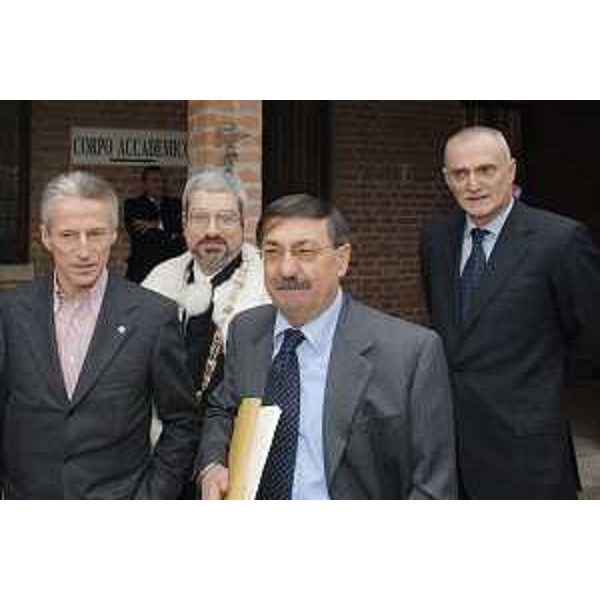 Riccardo Illy (Presidente Regione Friuli Venezia Giulia), Fabio Mussi (Ministro Università e Ricerca), Furio Honsell (Rettore Università Udine) e Sergio Cecotti (Sindaco Udine) in occasione dell'inaugurazione dell'anno accademico all'Università di Udine. (Udine 14/01/08)