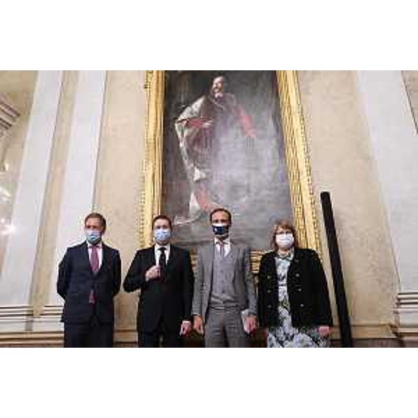 Il governatore Massimiliano Fedriga, l'assessore regionale Fabio Scoccimarro e i figli di Dario Samer, Enrico e Lidia (detta Lilly) - Il governatore Massimiliano Fedriga, l'assessore regionale Fabio Scoccimarro e i figli di Dario Samer, Enrico e Lidia (detta Lilly) 