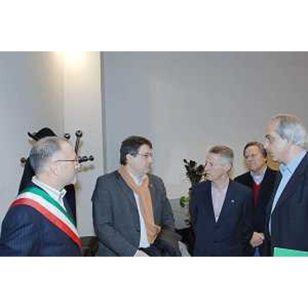 Ezio Clocchiatti (Sindaco San Lorenzo Isontino), Enrico Gherghetta (Presidente Provincia Gorizia), Riccardo Illy (Presidente Regione Friuli Venezia Giulia) e Gianni Pecol Cominotto (Assessore regionale Personale) in occasione della riunione della Giunta regionale a San Lorenzo Isontino. (San Lorenzo Isontino 01/02/08)