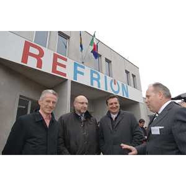 Riccardo Illy (Presidente Friuli Venezia Giulia), Enrico Bertossi (Assessore regionale Attività produttive), Enzo Marsilio (Assessore regionale Montagna) e Daniele Stolfo (Amministratore unico Refrion) all'inaugurazione del nuovo stabilimento della Refrion a Villa Santina. (Villa Santina 02/02/08)