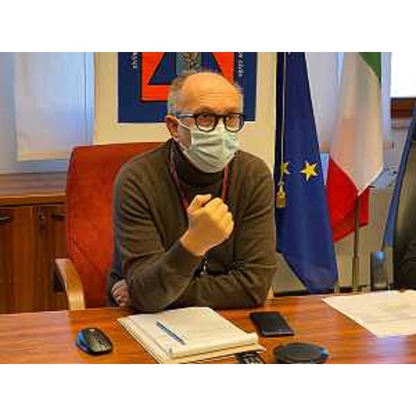 Il vicegovernatore con delega alla Salute Riccardo Riccardi in collegamento dalla sede della Protezione civile di Palmanova - Il vicegovernatore con delega alla Salute Riccardo Riccardi in collegamento dalla sede della Protezione civile di Palmanova