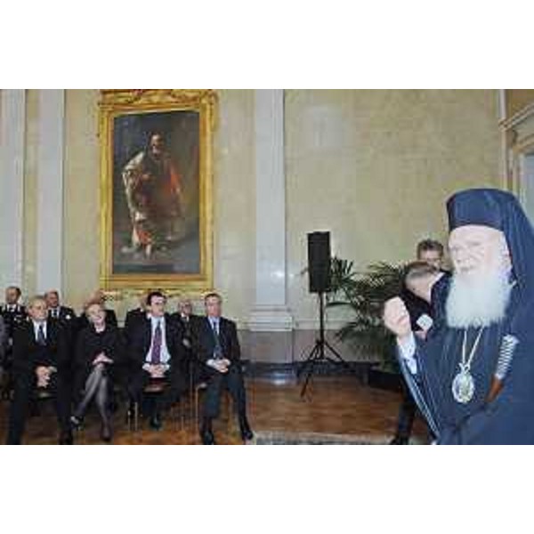 Il vescovo di Costantinopoli e Nuova Roma e patriarca ecumenico Bartolomeo primo, in visita a Trieste, ospite nel palazzo della Regione in piazza Unità. (Trieste 03/03/08) 