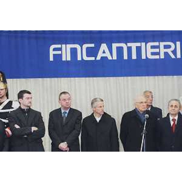 La visita del Presidente della Repubblica Giorgio Napolitano ai Cantieri di Monfalcone, presenti il Ministro della Difesa Arturo Parisi, il Presidente della Regione e il Presidente del Consiglio regionale. (Monfalcone 27/03/08)
