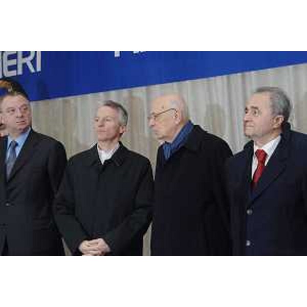 La visita del Presidente della Repubblica Giorgio Napolitano ai Cantieri di Monfalcone, presenti il Ministro della Difesa Arturo Parisi, il Presidente della Regione e il Presidente del Consiglio regionale. (Monfalcone 27/03/08)