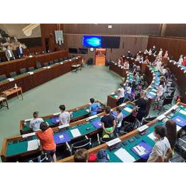 Gli allievi della IV A e IV B della scuola primaria di Gonars nell'emiciclo del Consiglio regionale - Gli allievi della IV A e IV B della scuola primaria di Gonars nell'emiciclo del Consiglio regionale