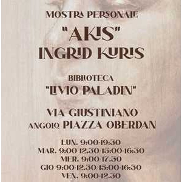 La locandina della mostra personale di Akis, che sarà ospitata dalla Biblioteca dal 25 maggio al 30 giugno - La locandina della mostra personale di Akis, che sarà ospitata dalla Biblioteca dal 25 maggio al 30 giugno