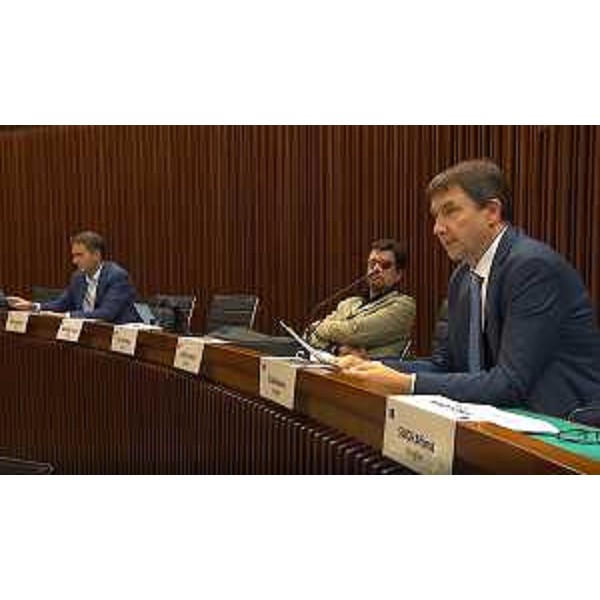 Andrea Ussai (M5S). Al suo fianco, il capogruppo pentastellato Mauro Capozzella - Andrea Ussai (M5S). Al suo fianco, il capogruppo pentastellato Mauro Capozzella