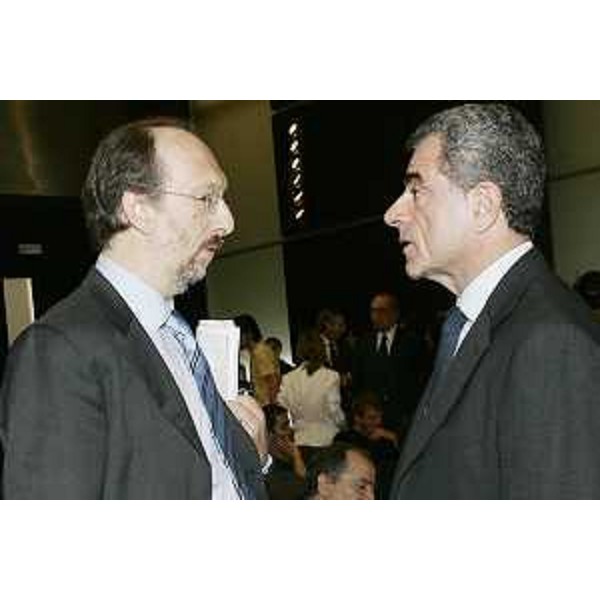 Riccardo Riccardi (Assessore regionale Infrastrutture Trasporto) con Mauro Moretti (Amministratore delegato Gruppo FS) a Roma. (Roma 20/06/08)