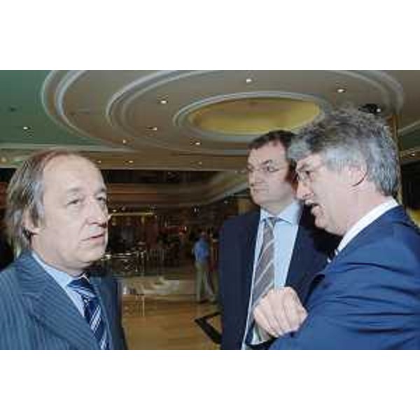 Furio Radin (Deputato Comunità nazionale italiana Sabor/Parlamento Croazia) Giorgio Carbonara (Portavoce Presidente Tondo) e Renzo Tondo (Presidente Friuli Venezia Giulia) a Zagabria. (Zagabria 07/07/08)