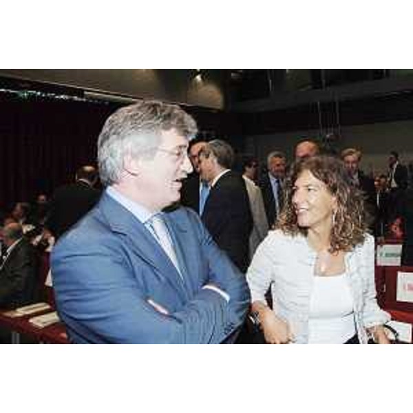 Renzo Tondo (Presidente Friuli Venezia Giulia) con Emma Marcegaglia (Presidente Confindustria) al Convegno Nord Est 2008, a Mestre. (Mestre 14/07/08)