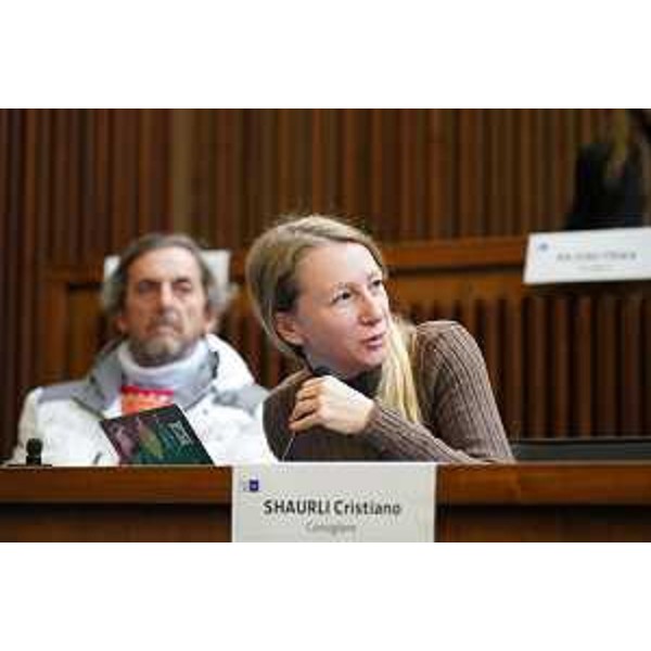 Una giornalista segue la conferenza - Una giornalista segue la conferenza