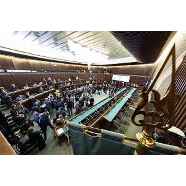 L'aula del Consiglio nel corso della conferenza stampa di Fedriga - L'aula del Consiglio nel corso della conferenza stampa di Fedriga