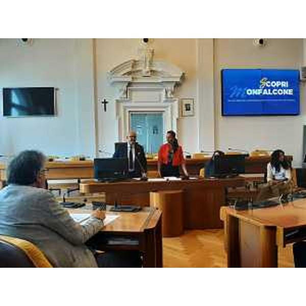 L'assessore regionale Sebastiano Callari interviene nella sala consiliare del Comune di Monfalcone - L'assessore regionale Sebastiano Callari interviene nella sala consiliare del Comune di Monfalcone