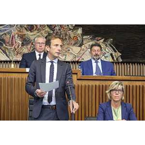 Il governatore Massimiliano Fedriga interviene in aula per fare il punto sull'emergenza maltempo - Consiglio Regionale, ACON