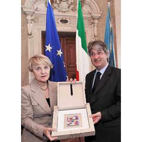 Danuta Hubner (Commissario europeo Politiche regionali) e Renzo Tondo (Presidente Friuli Venezia Giulia) nella sede della Regione a Trieste. (Trieste 26/09/08)