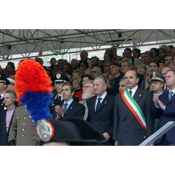 Riccardo Illy (Presidente della Regione Friuli Venezia Giulia), Alessandro Tesini (Presidente del consiglio regionale), Maurizio Gasparri (Ministro delle Comunicazioni), Mirko Tremaglia (Ministro per gli italiani nel mondo). (Trieste, 26/10/04)