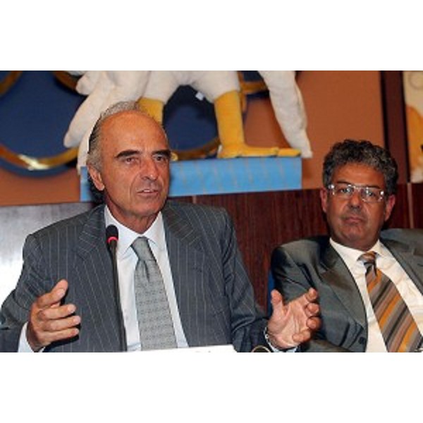Mario Pescante (Sottosegretario allo sport), Roberto Antonaz (Assessore regionale all'istruzione, cultura, sport e pace) alla presentazione di EYOF Lignano 2005. (Roma, 23/09/04)