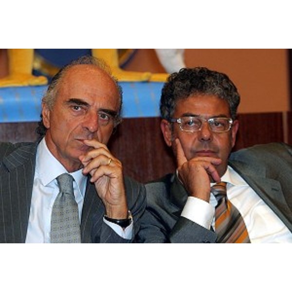 Mario Pescante (Sottosegretario allo sport), Roberto Antonaz (Assessore regionale all'istruzione, cultura, sport e pace) alla presentazione di EYOF Lignano 2005. (Roma, 23/09/04)