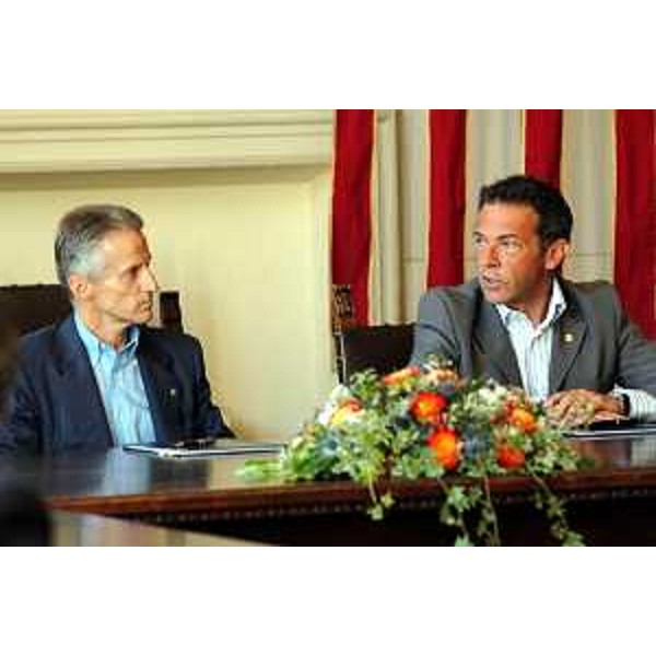 Riccardo Illy (Presidente della Regione Friuli Venezia Giulia), Joerg Haider (Presidente del Land della Carinzia). (Pontebba, 27/07/04)