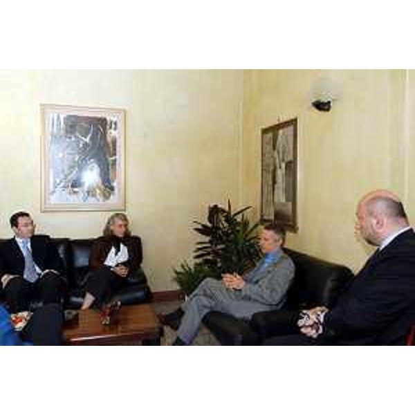Riccardo Illy (Presidente della Regione Friuli Venezia Giulia), Enrico Bertossi (Assessore regionale alle attività produttive), Cinzia Palazetti (Presidente provinciale Confindustria), Sergio Bolzonello (Sindaco di Pordenone). (Pordenone, 28/05/04)