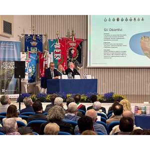 L'assessore Bini, il sindaco D'Altilia e il presidente Bordin a Palazzolo dello Stella alla presentazione del neonato Distretto del commercio della Riviera friulana. - L'assessore Bini, il sindaco D'Altilia e il presidente Bordin a Palazzolo dello Stella alla presentazione del neonato Distretto del commercio della Riviera friulana.