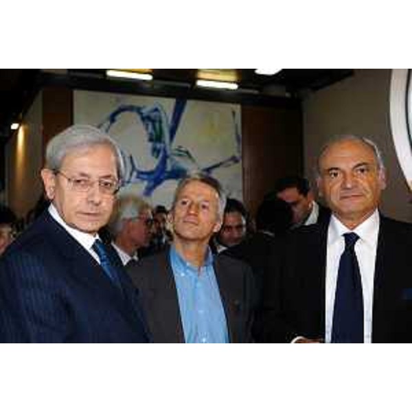 Riccardo Illy (Presidente della Regione Friuli Venezia Giulia), Antonio Marzano (Ministro per le attività produttive) alla cerimonia per la posa della prima pietra per la Centrale Elettrica Edison di Torviscosa. (Torviscosa, 24/11/03)