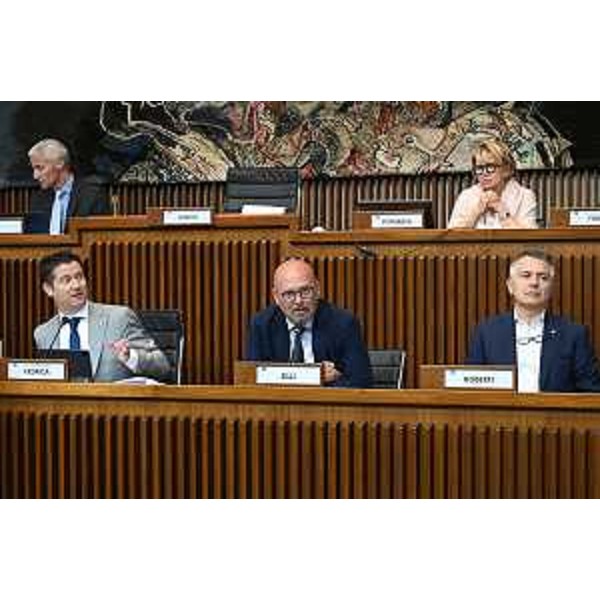 I banchi della presidenza di Commissione durante l'intervento dell'assessore Fvg al Patrimonio, Sebastiano Callari - I banchi della presidenza di Commissione durante l'intervento dell'assessore Fvg al Patrimonio, Sebastiano Callari