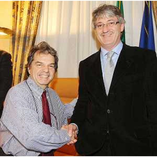 Renato Brunetta (Ministro P.A. e Innovazione) e Renzo Tondo (Presidente Friuli Venezia Giulia) nel corso dell'incontro sul progetto pilota "DEMA", a Roma. (Roma 20/01/09) 