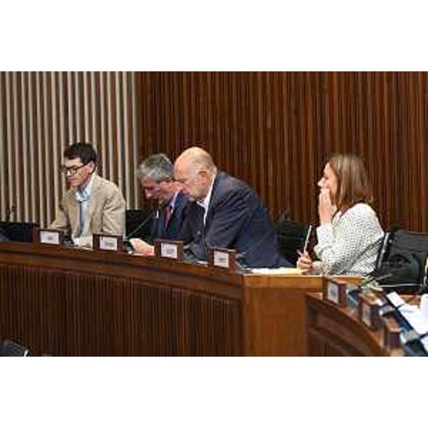 Da destra Manuela Celotti, Roberto Cosolini, Andrea Carli e Nicola Conficoni (Pd), durante i lavori della III Commissione - Da destra Manuela Celotti, Roberto Cosolini, Andrea Carli e Nicola Conficoni (Pd), durante i lavori della III Commissione