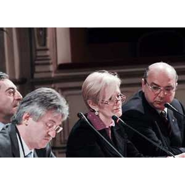 Renzo Tondo (Presidente Friuli Venezia Giulia), Livia Turco (Deputato, Commissione Affari sociali) e Roberto Dipiazza (Sindaco Trieste) alla cerimonia di apertura della quinta "Conferenza nazionale sulle politiche antidroga" a Trieste. (Trieste 12/03/09)