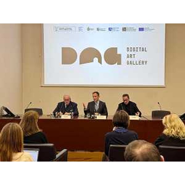 Il governatore del Friuli Venezia Giulia Massimiliano Fedriga svela, assieme al sindaco di Gorizia Rodolfo Ziberna e al project manager di Go! 2025 & Friends Claudio Tognoni, il progetto della Digital Art Gallery (Dag) - Il governatore del Friuli Venezia Giulia Massimiliano Fedriga svela, assieme al sindaco di Gorizia Rodolfo Ziberna e al project manager di Go! 2025 & Friends Claudio Tognoni, il progetto della Digital Art Gallery (Dag) 