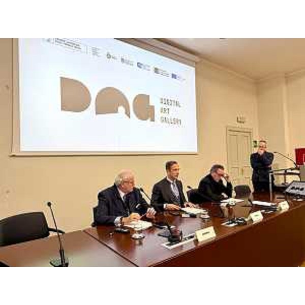 Il governatore del Friuli Venezia Giulia Massimiliano Fedriga svela, assieme al sindaco di Gorizia Rodolfo Ziberna e al project manager di Go! 2025 & Friends Claudio Tognoni, il progetto della Digital Art Gallery (Dag) - Il governatore del Friuli Venezia Giulia Massimiliano Fedriga svela, assieme al sindaco di Gorizia Rodolfo Ziberna e al project manager di Go! 2025 & Friends Claudio Tognoni, il progetto della Digital Art Gallery (Dag) 