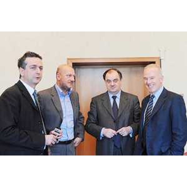 Edouard Ballaman (Presidente Consiglio regionale), Federico Razzini (Consigliere regionale), Roberto Molinaro (Assessore regionale Cultura) incontrano Franco Castellano (Attore) in Consiglio regionale. (Trieste 01/04/09)