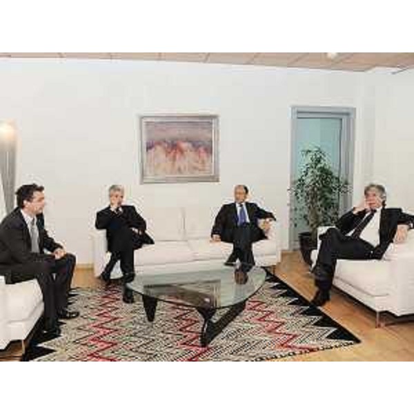 Renzo Tondo (Presidente Friuli Venezia Giulia), Renato Giuseppe Schifani (Presidente Senato) ed Edouard Ballaman (Presidente Consiglio FVG) nella sede regionale di Udine. (Udine 06/05/09)