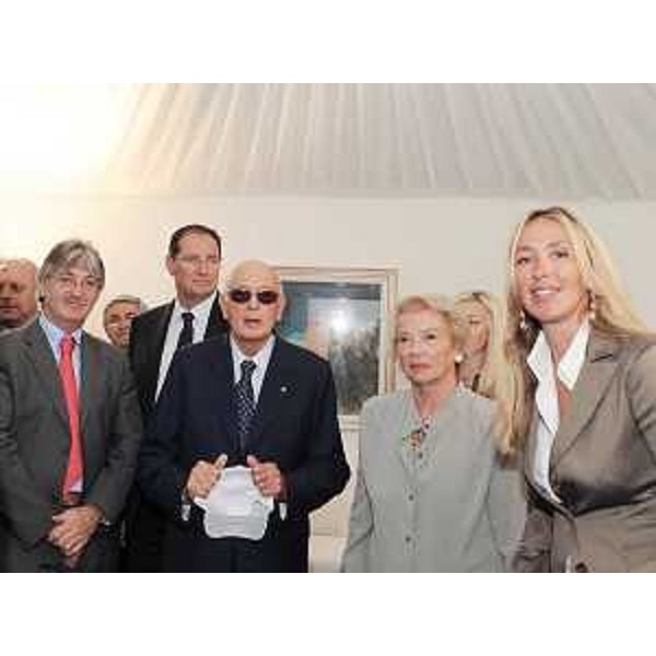 Renzo Tondo (Presidente Friuli Venezia Giulia), Giancarlo Galan (Presidente Veneto), Giorgio Napolitano (Presidente Repubblica), Signora Clio Napolitano e Stefania Prestigiacomo (Ministro Ambiente) alla cerimonia di proclamazione delle Dolimiti "Patrimonio dell'Umanità - UNESCO". (Auronzo di Cadore 25/08/09) 
