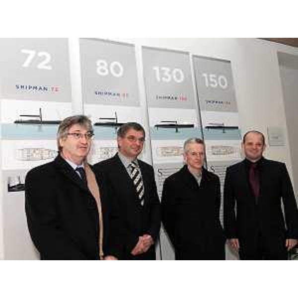 Renzo Tondo (Presidente Friuli Venezia Giulia), Japec Jakopin (Fondatore Seaway Technologies), Riccardo Illy e Jernej Jakopin (Fondatore Seaway Technologies) all'inaugurazione dello stabilimento della Seaway Technologies nel polo nautico della zona industriale del Lisert. (Monfalcone 05/02/10)