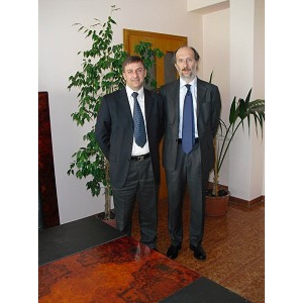 Riccardo Riccardi (Assessore regionale alla Viabilità e Protezione civile) con Dino Giacomuzzi (sindaco di Sedegliano). (Sedegliano, 27/02/10)