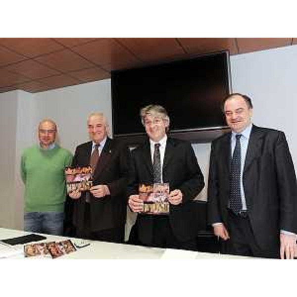 Marco Goldin (Curatore mostra "Da Courbet a Monet"), Enzo Cainero (Commissario str. Azienda speciale Villa Manin), Renzo Tondo (Presidente Friuli Venezia Giulia) e Roberto Molinaro (Assessore regionale Cultura) in conferenza stampa sulle manifestazioni di Villa Manin. (Udine 09/03/10)