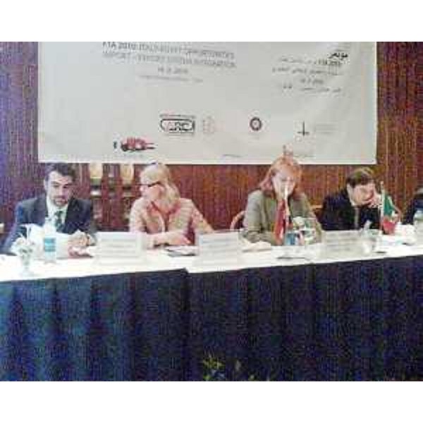 Federica Seganti (Assessore regionale Relazioni internazionali e comunitarie) alla Conferenza internazionale "FTA 2010: Italy - Egypt Opportunities Import-Export System Integration". (Il Cairo 16/03/10)