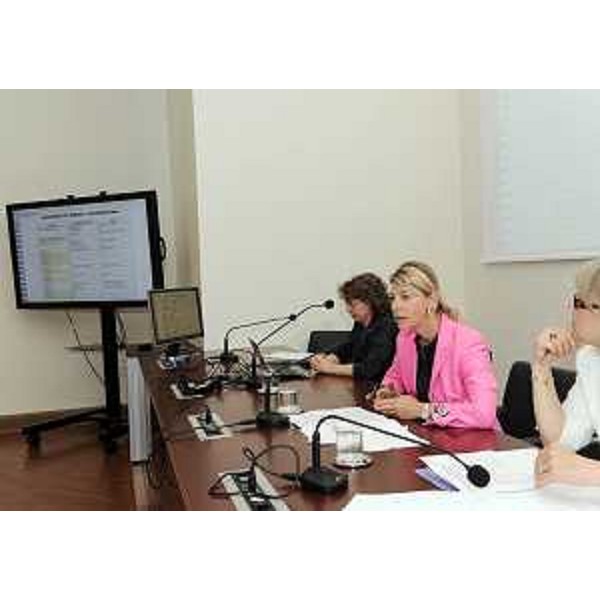 Federica Seganti (Assessore regionale Autonomie locali) nel corso dell'incontro con i rappresentanti delle Province di Gorizia e di Trieste e con i sindaci dei rispettivi territori sul tema della riduzione e razionalizzazione della spesa pubblica, nella sede della Regione. (Trieste 08/06/10)