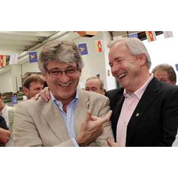 Renzo Tondo (Presidente Friuli Venezia Giulia) e Gerhard Doerfler (Governatore Carinzia) a Hermagor all'inaugurazione dello stabilimento della Refrion, società di Flumignano di Talmassons specializzata nella produzione di scambiatori di calore per la refrigerazione. (Hermagor 10/07/10)