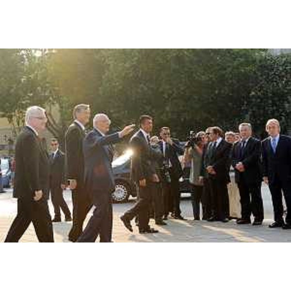 Presidenti Giorgio Napolitano, Danilo Turk ed Ivo Josipovic, Capi di Stato di Italia, Slovenia e Croazia durante il loro incontro a Trieste. (Trieste, 13/07/2010)
