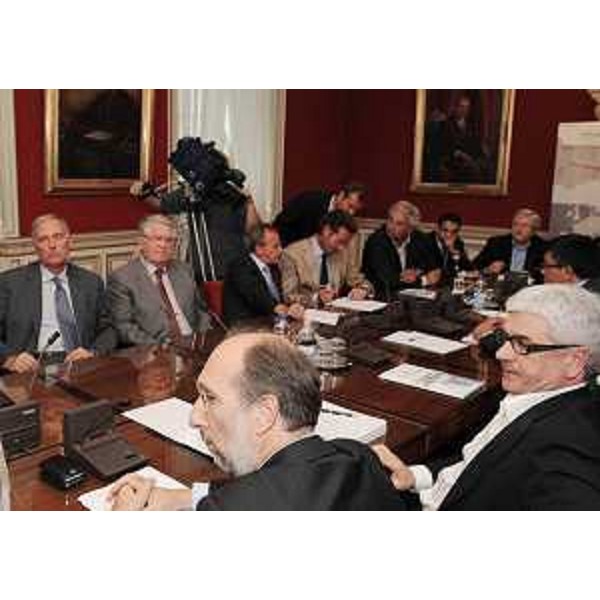 Riccardo Riccardi (Assessore regionale Viabilità e Trasporti) e Antonio Cancian (Europarlamentare) alla riunione nella Camera di Commercio di Trieste. (Trieste 13/09/10)