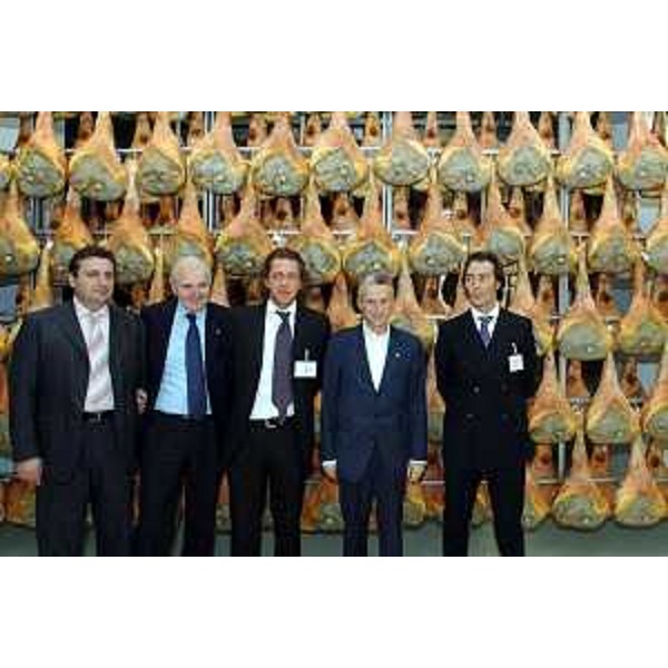 Riccardo Illy (Presidente Regione Friuli Venezia Giulia) con Enzo Marsilio (Assessore regionale alle risorse agricole, naturali, forestali e montagna), Mario e Vladimir Dukcevich (presidente e amministratore delegato del Gruppo) all'inaugurazione del Prosciuttificio "Principe" a S. Daniele. (San Daniele del Friuli 30/11/06)