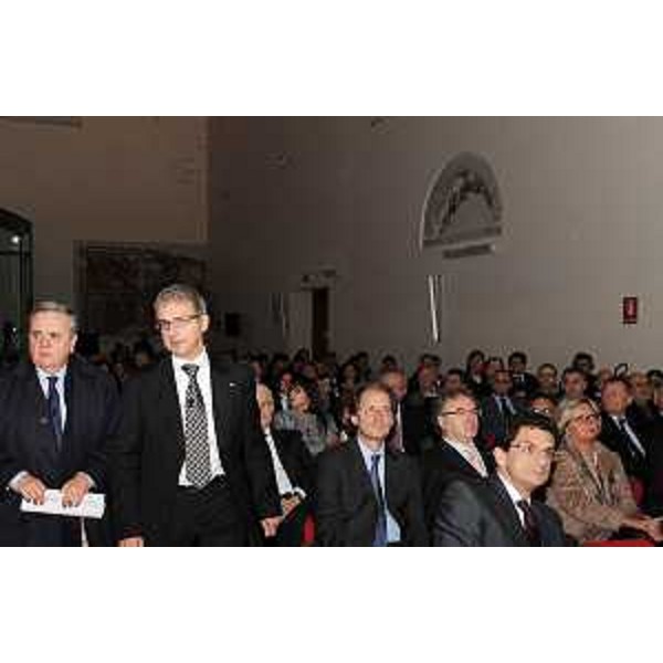 Maurizio Sacconi (Ministro Lavoro e Politiche sociali) e Adriano Luci (Presidente Confindustria Udine) arrivano al convegno "Più industria, più lavoro", organizzato da Confindustria Udine. (Cividale 15/11/10)