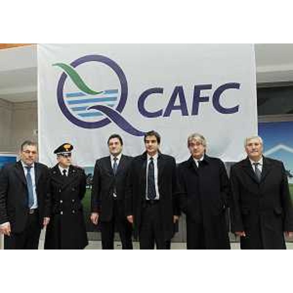 Eddi Gomboso (Presidente CAFC), Raffaele Fitto (Ministro Rapporti con Regioni e per Coesione territoriale) e Renzo Tondo (Presidente Friuli Venezia Giulia) all'inaugurazione della nuova sede del CAFC-Consorzio per l'Acquedotto del Friuli Centrale S.p.A. (Udine 27/11/10)